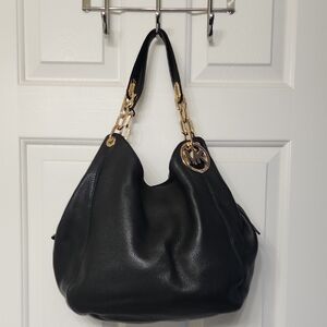 Michael Kors Large Lillie Black Leather Shoulder Bag